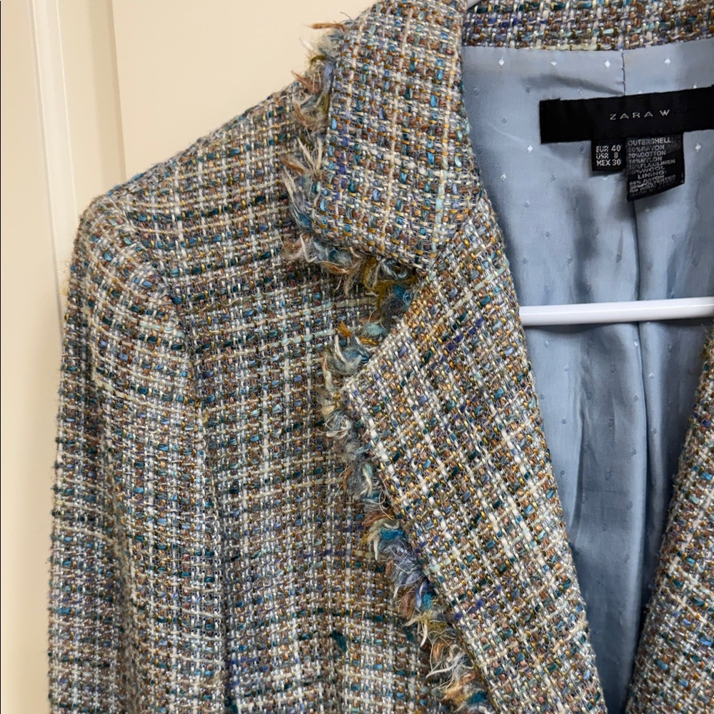 Zara Blue and Gray Tweed Blazer - Picture 5 of 14